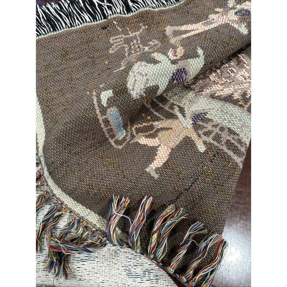 Vintage Christmas Village 46x54 Snow Throw‎ Blanket Tapestry Folk Grandma Sleigh